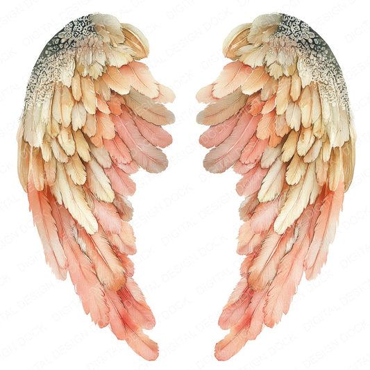 Peach Ombre Angel Wings fussy cut sheet in A4 format showing all 12 designs on one printable page