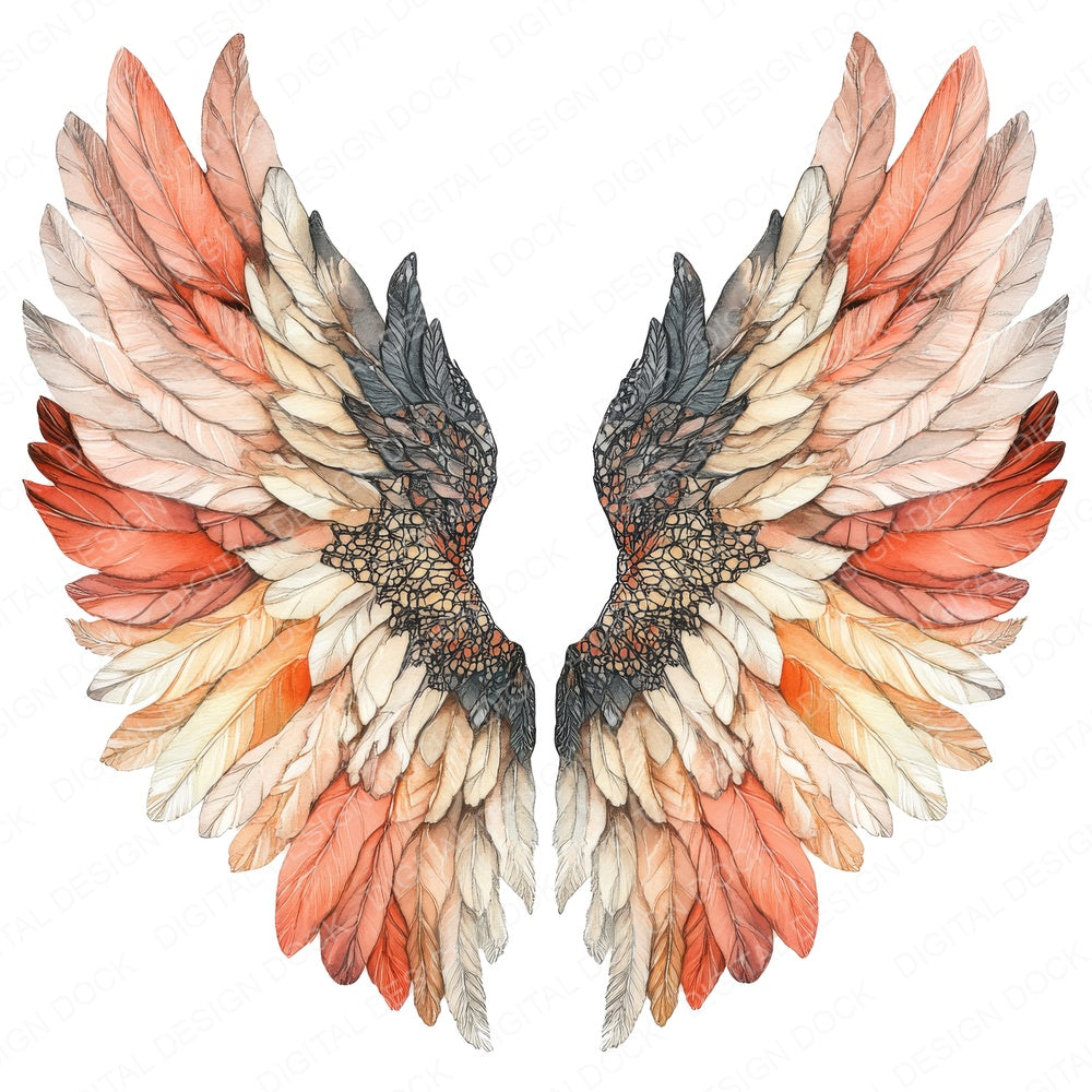 Peach Ombre Angel Wings fussy cut sheet in US Letter format showing all 12 designs on one printable page