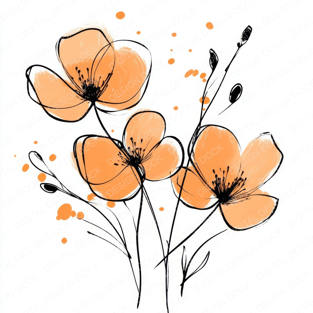 Peach Orange Abstract Flowers fussy cut sheet in A4 format showing all 12 designs on one printable page