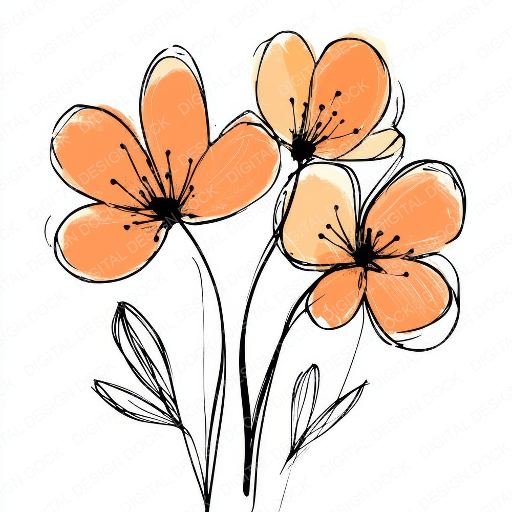 Peach Orange Abstract Flowers fussy cut sheet in US Letter format showing all 12 designs on one printable page