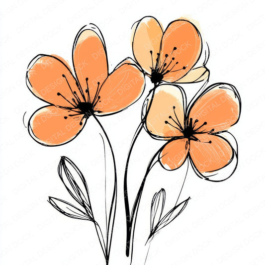 Peach Orange Abstract Flowers fussy cut sheet in US Letter format showing all 12 designs on one printable page
