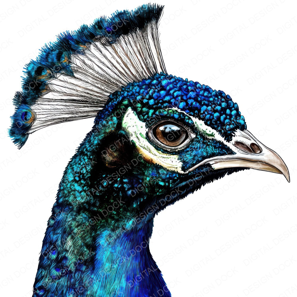 Peacock Head Profile fussy cut sheet in A4 format showing all 12 designs on one printable page