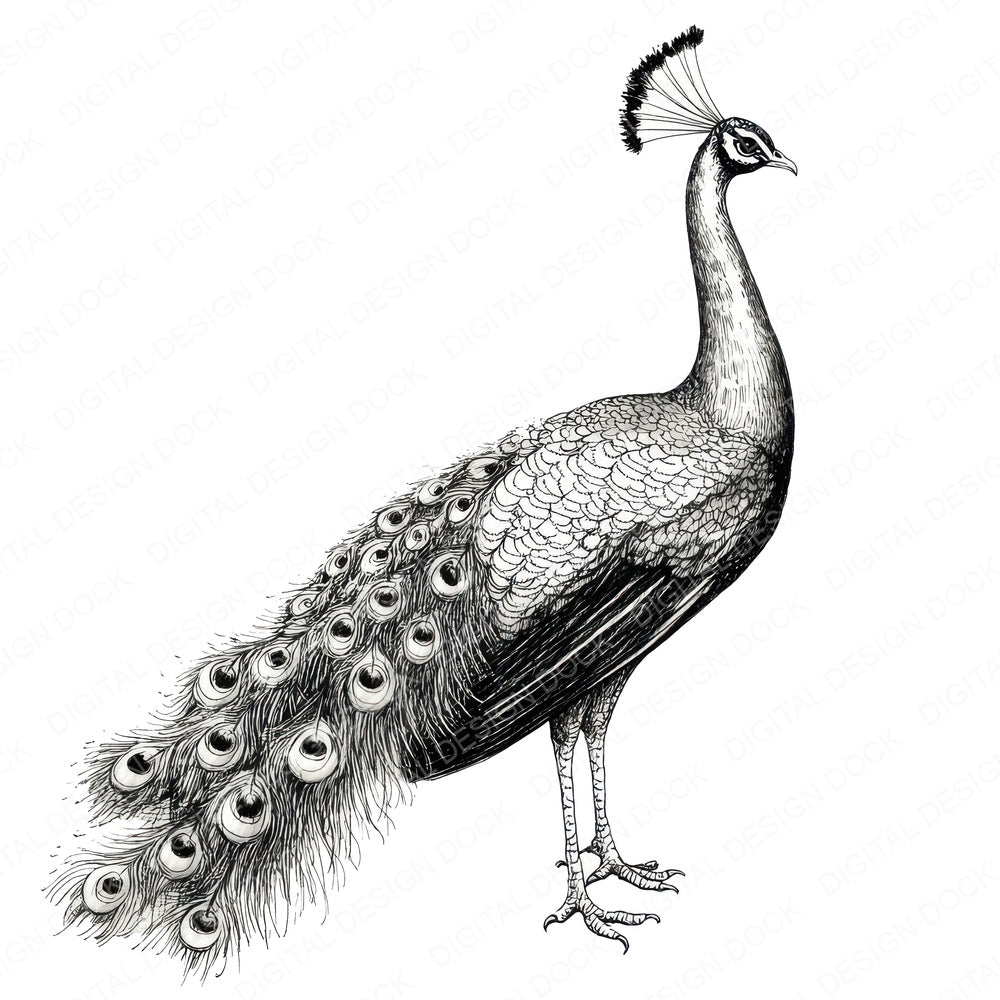 Peacock Pencil Sketch fussy cut sheet in A4 format showing all 12 designs on one printable page