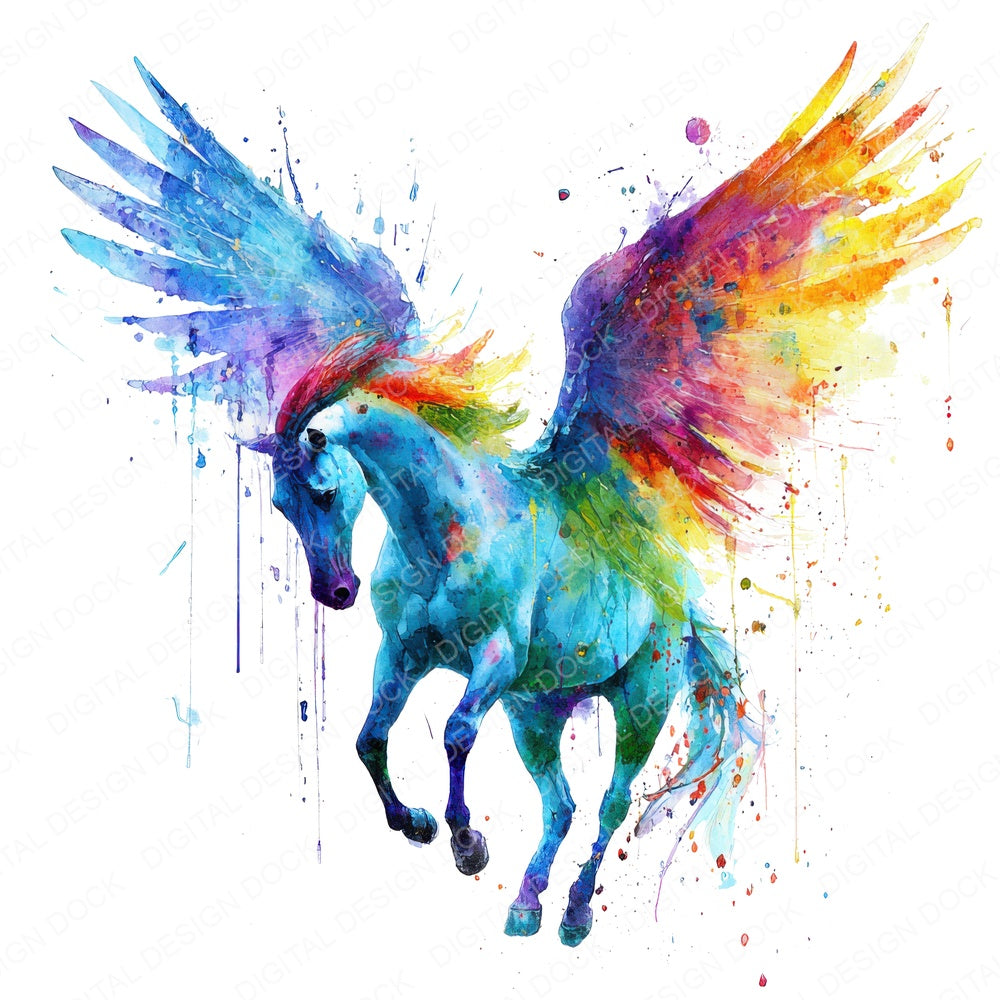Pegasus Colour Splash fussy cut sheet in US Letter format showing all 12 designs on one printable page