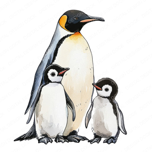 Penguin Family fussy cut sheet in A4 format showing all 12 designs on one printable page