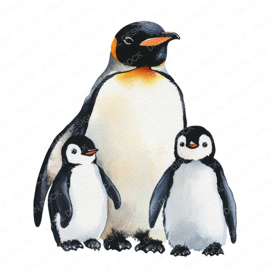 Penguin Family fussy cut sheet in US Letter format showing all 12 designs on one printable page