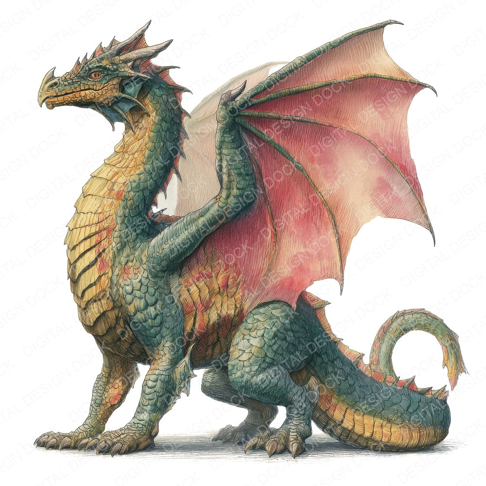 Perched Realistic Dragon fussy cut sheet in A4 format showing all 12 designs on one printable page