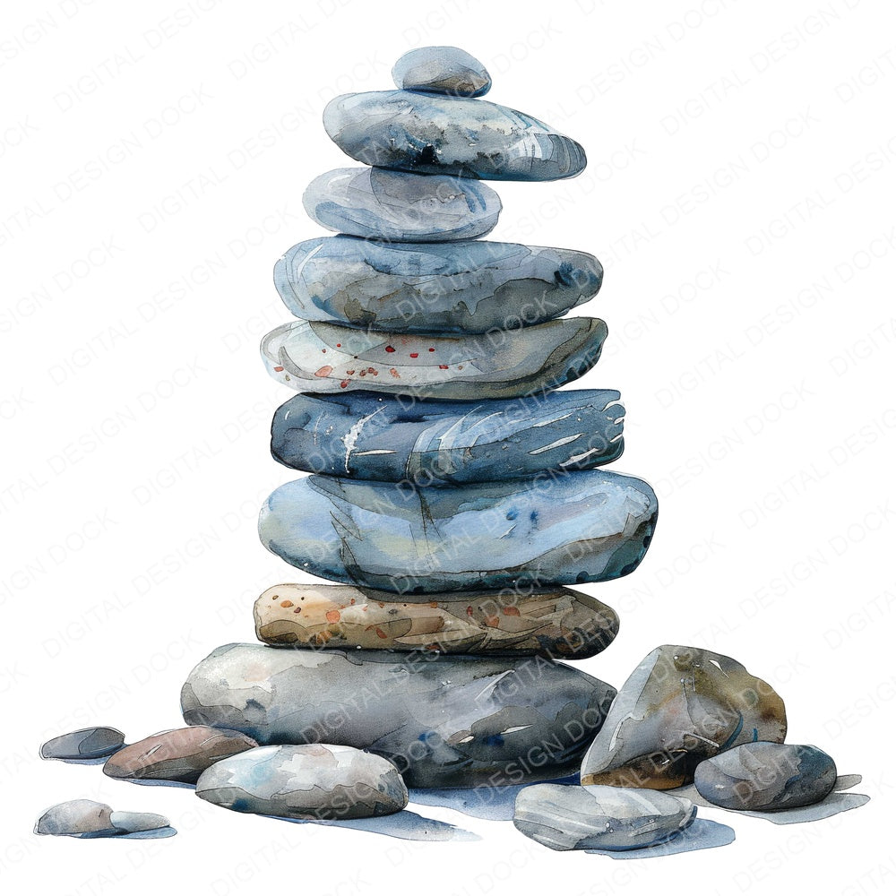 Perfect Pile of Zen Stones fussy cut sheet in A4 format showing all 12 designs on one printable page