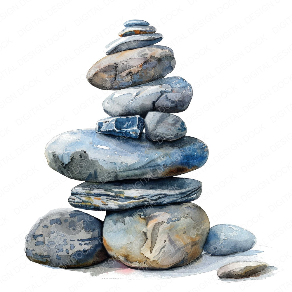 Perfect Pile of Zen Stones fussy cut sheet in US Letter format showing all 12 designs on one printable page