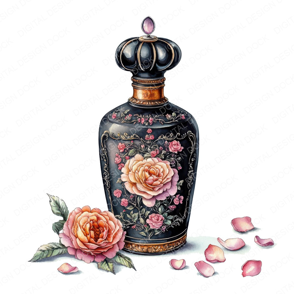 Perfume Bottle with Flowers fussy cut sheet in A4 format showing all 12 designs on one printable page