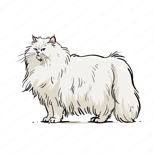 Single Persian Watercolour Cat clipart design shown full size