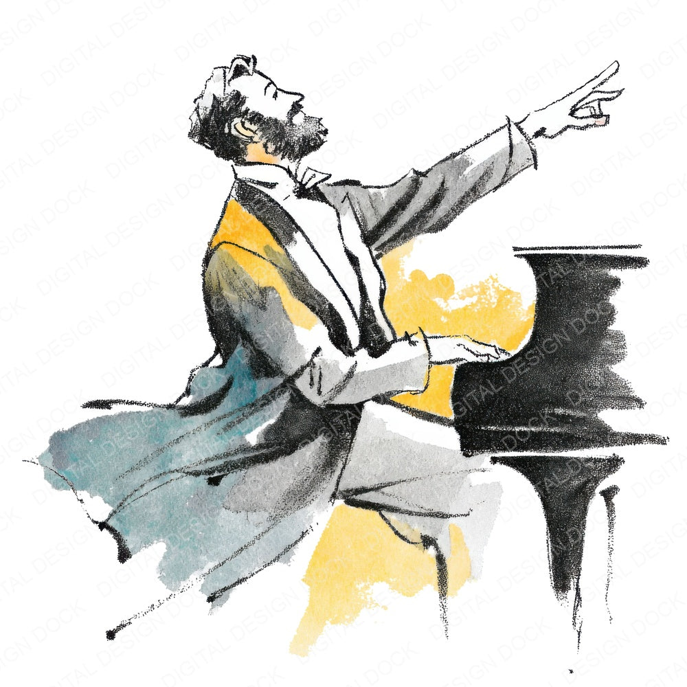 Pianist Performance fussy cut sheet in A4 format showing all 12 designs on one printable page