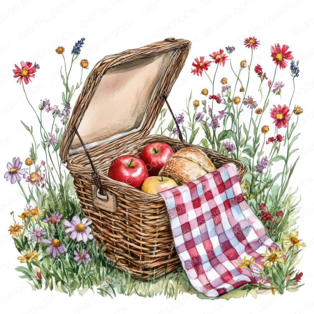 Picnic Basket in Wildflowers fussy cut sheet in A4 format showing all 12 designs on one printable page