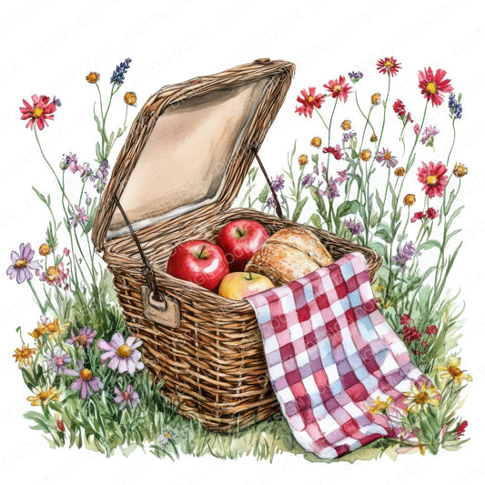Picnic Basket in Wildflowers fussy cut sheet in A4 format showing all 12 designs on one printable page