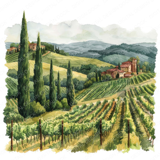 Picturesque Tuscan Vineyard fussy cut sheet in A4 format showing all 12 designs on one printable page