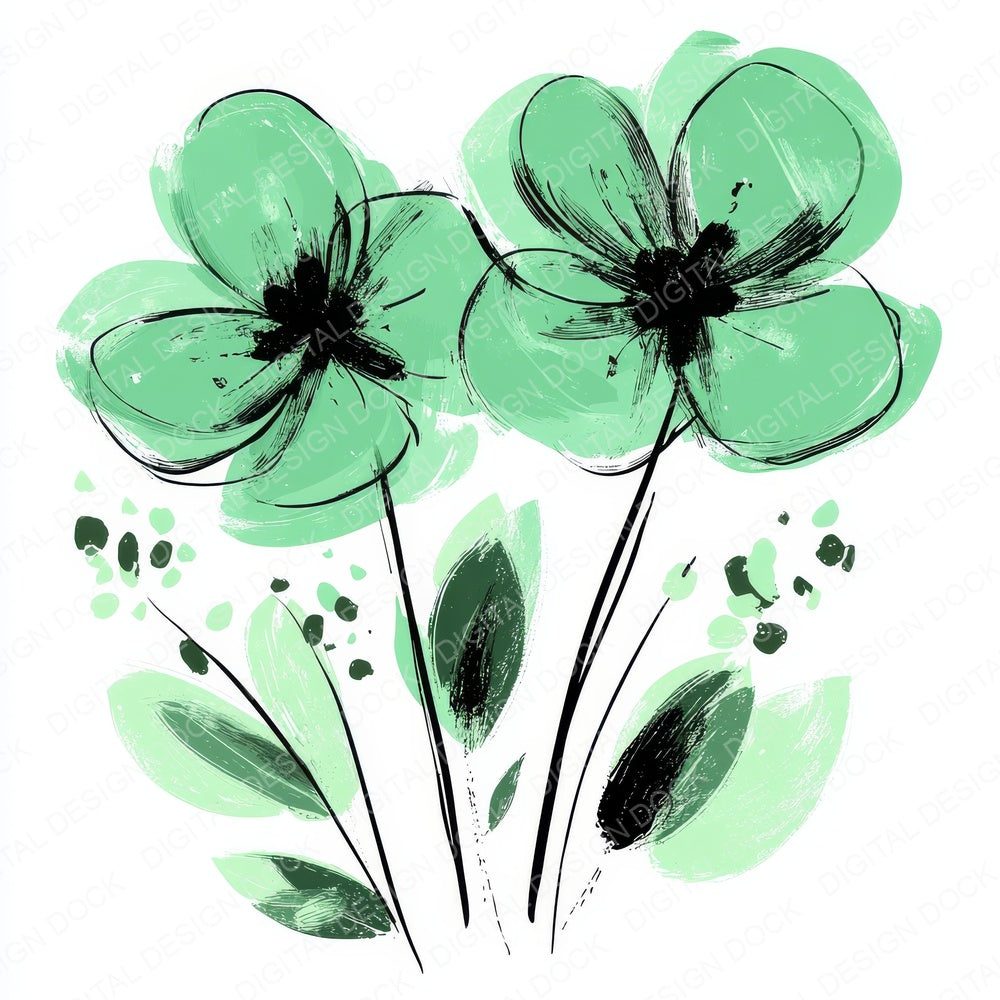 Pine Green Abstract Flowers fussy cut sheet in A4 format showing all 12 designs on one printable page