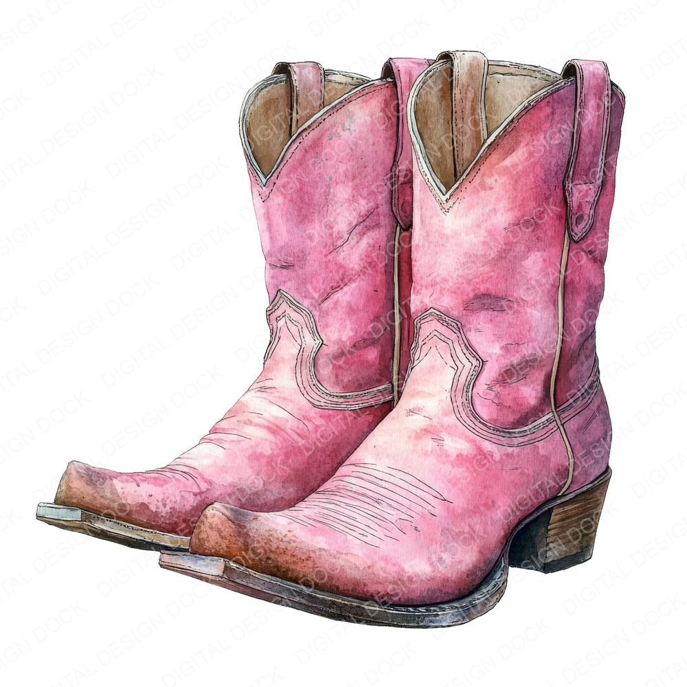 Pink Cowboy Boots fussy cut sheet in US Letter format showing all 12 designs on one printable page
