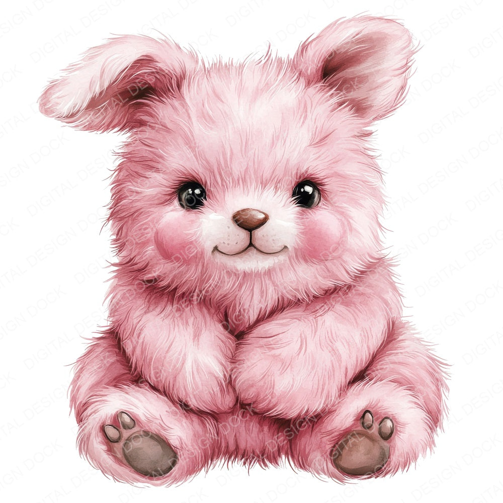 Pink Cute Bunny Bear fussy cut sheet in A4 format showing all 12 designs on one printable page