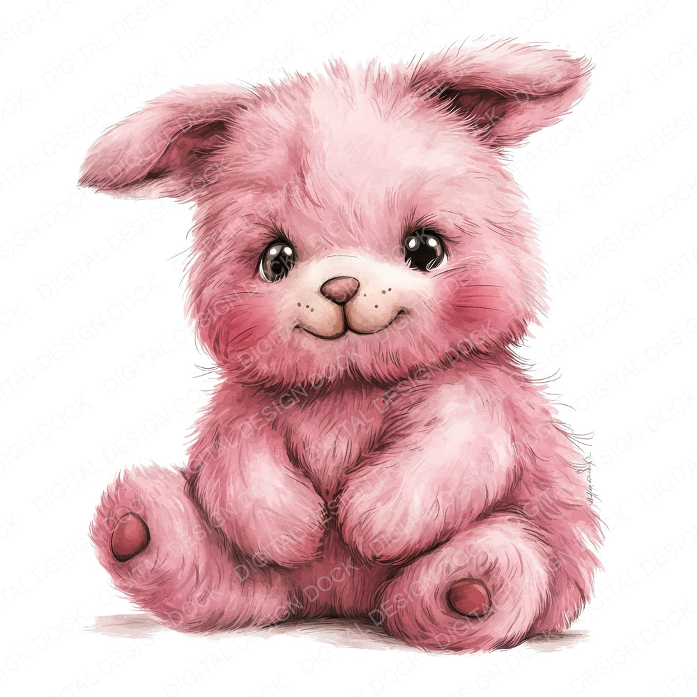 Pink Cute Bunny Bear fussy cut sheet in US Letter format showing all 12 designs on one printable page