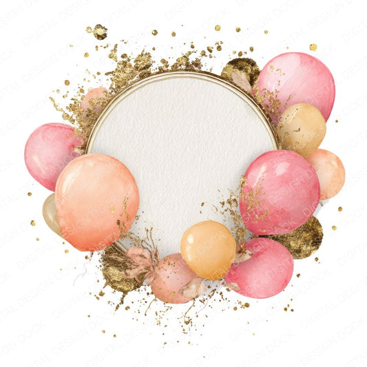 Pink Gold Balloon Circle Frame Clipart Set (DDD006305)