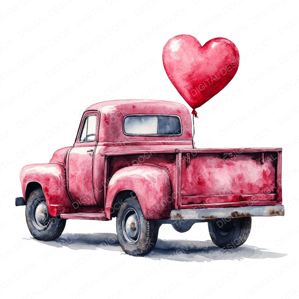 Pink Valentines Truck fussy cut sheet in A4 format showing all 12 designs on one printable page