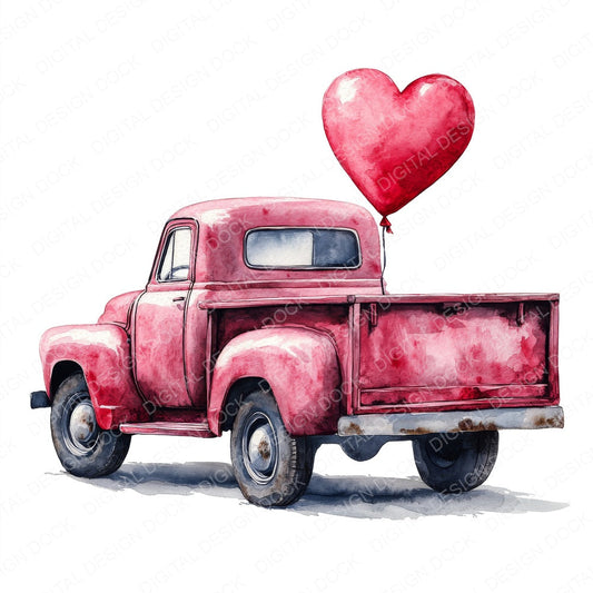 Pink Valentines Truck fussy cut sheet in A4 format showing all 12 designs on one printable page