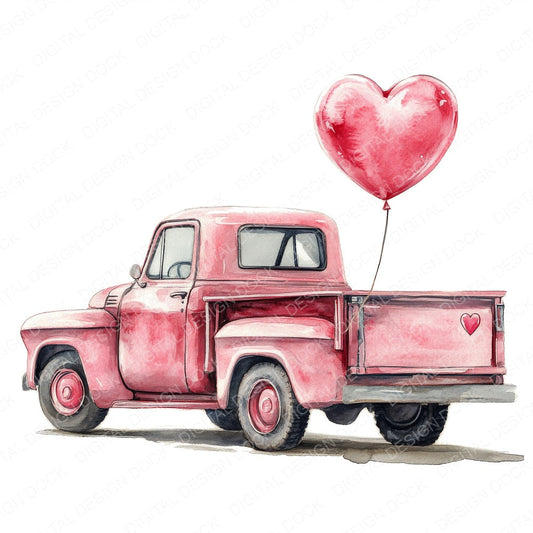 Pink Valentines Truck fussy cut sheet in US Letter format showing all 12 designs on one printable page