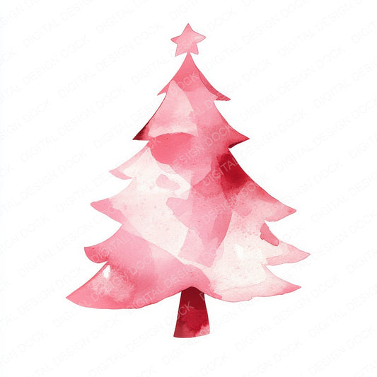 Pink Watercolour Chirstmas Tree fussy cut sheet in US Letter format showing all 12 designs on one printable page