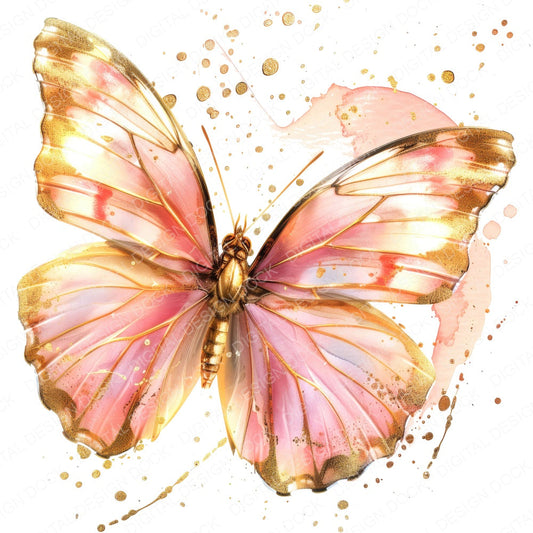 Pink and Gold Butterfly fussy cut sheet in A4 format showing all 12 designs on one printable page