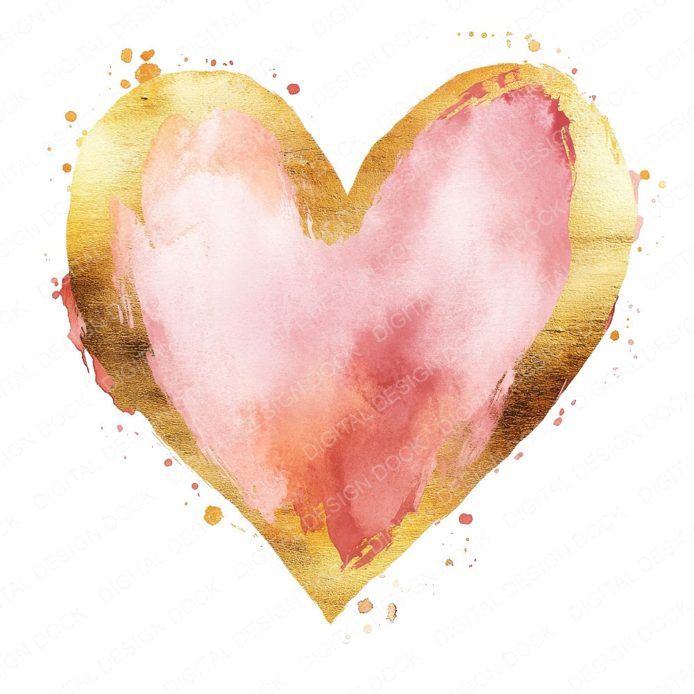 Pink and Gold Watercolour Heart fussy cut sheet in A4 format showing all 12 designs on one printable page