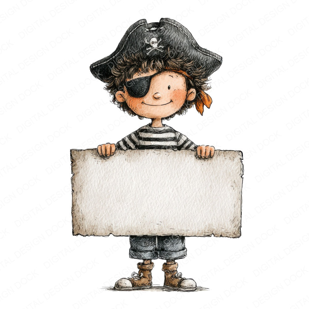 Pirate Boy with Banner fussy cut sheet in A4 format showing all 12 designs on one printable page
