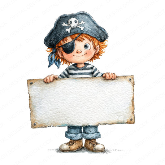 Pirate Boy with Banner fussy cut sheet in US Letter format showing all 12 designs on one printable page