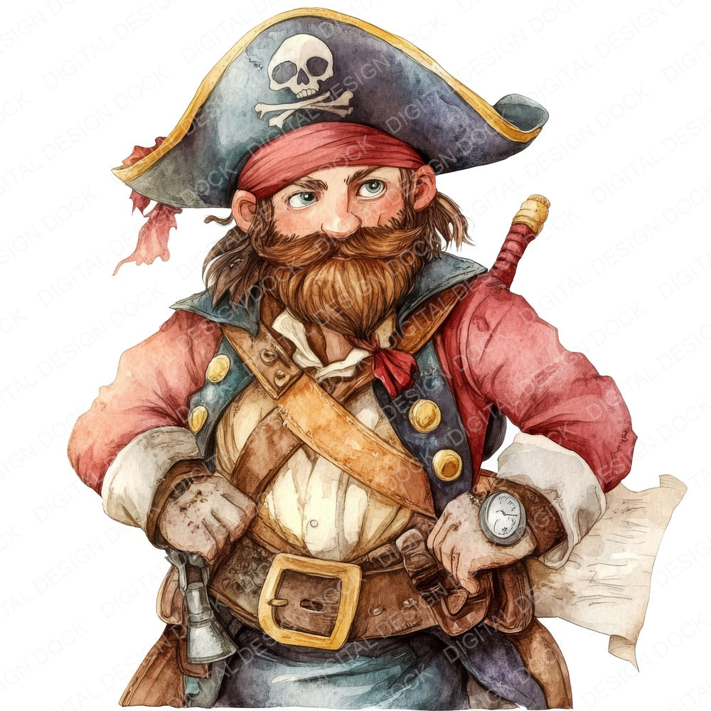 Pirate Character fussy cut sheet in A4 format showing all 12 designs on one printable page