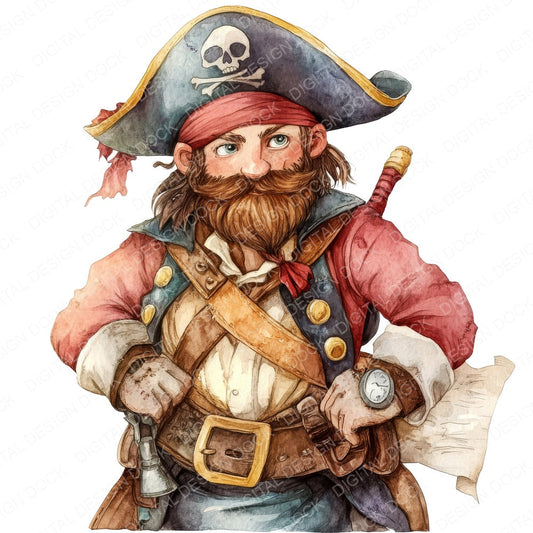 Pirate Character fussy cut sheet in A4 format showing all 12 designs on one printable page