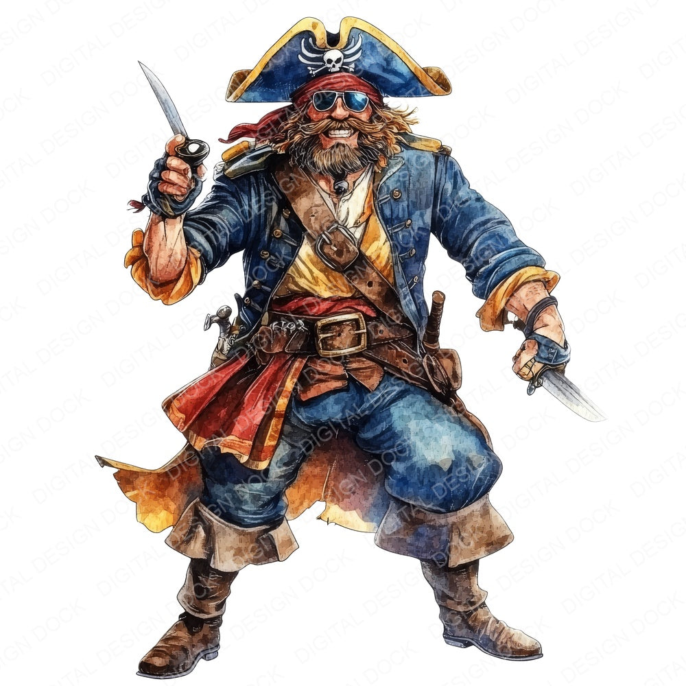 Pirate Character fussy cut sheet in US Letter format showing all 12 designs on one printable page
