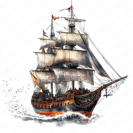 Pirate Ghost Ship fussy cut sheet in A4 format showing all 12 designs on one printable page