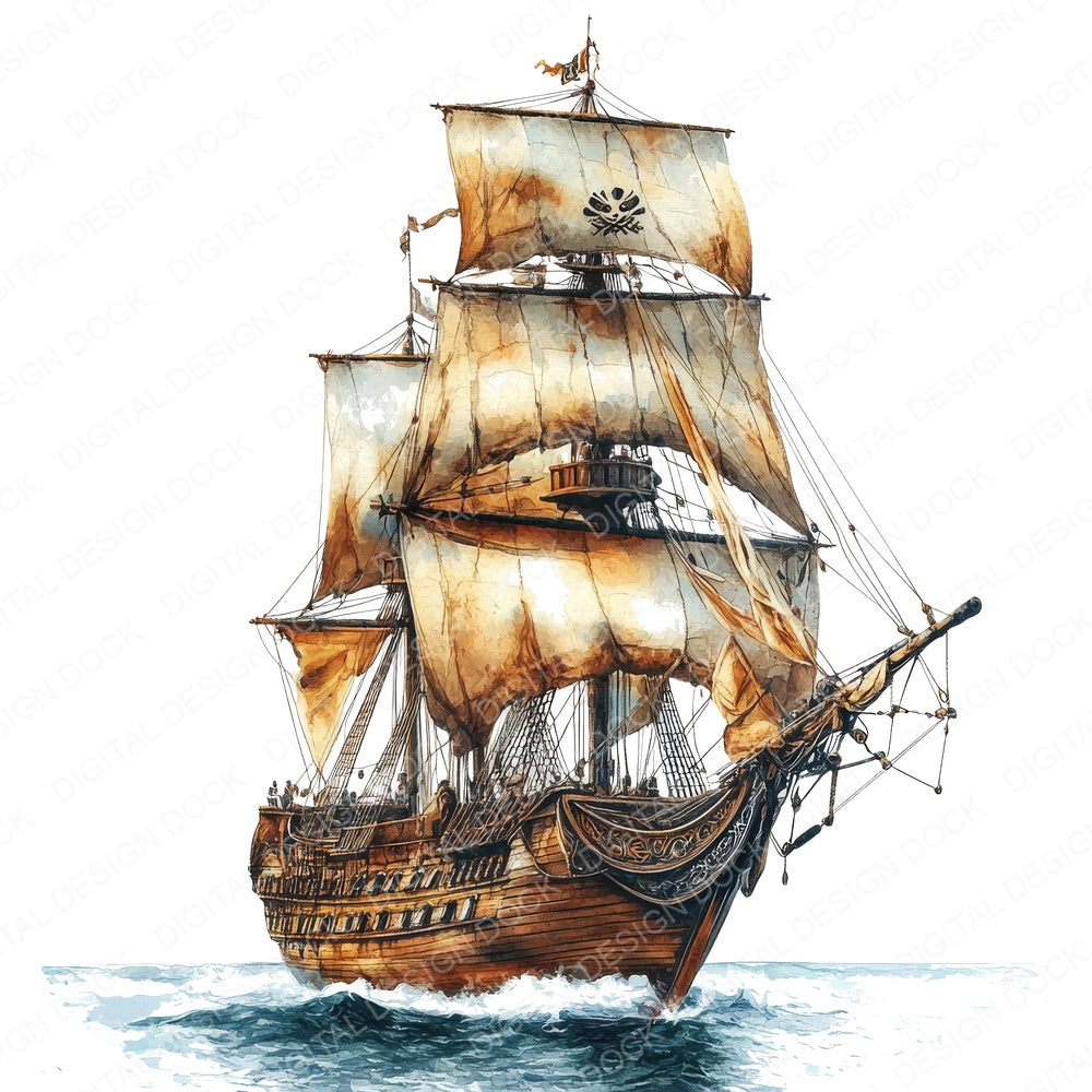 Pirate Ghost Ship fussy cut sheet in US Letter format showing all 12 designs on one printable page