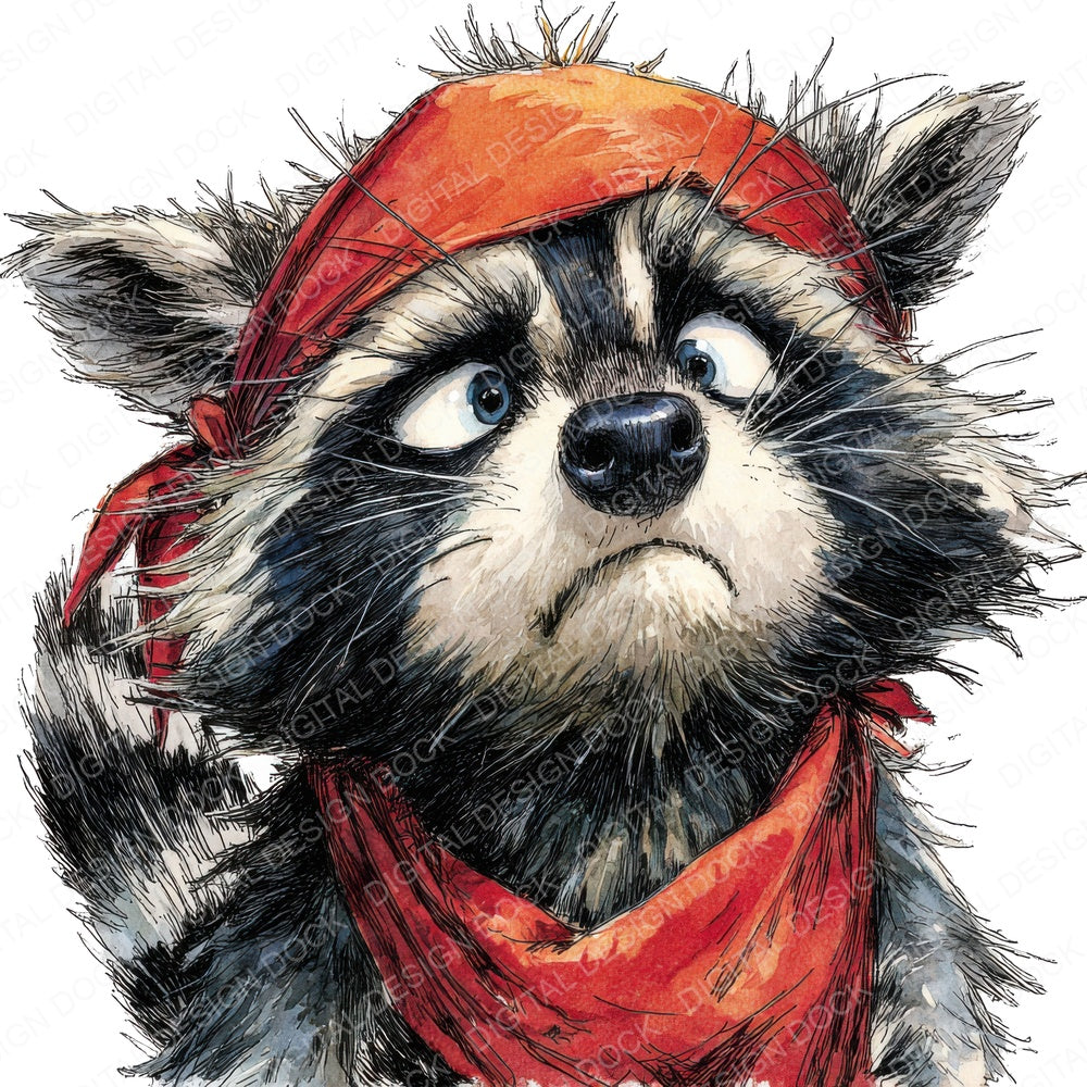 Pirate Raccoon Portrait fussy cut sheet in A4 format showing all 12 designs on one printable page