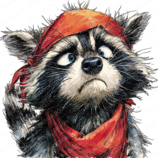 Pirate Raccoon Portrait fussy cut sheet in A4 format showing all 12 designs on one printable page