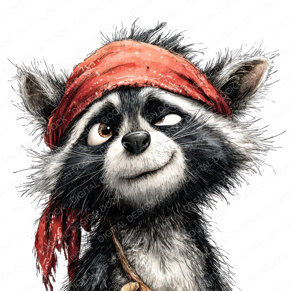Pirate Raccoon Portrait fussy cut sheet in US Letter format showing all 12 designs on one printable page
