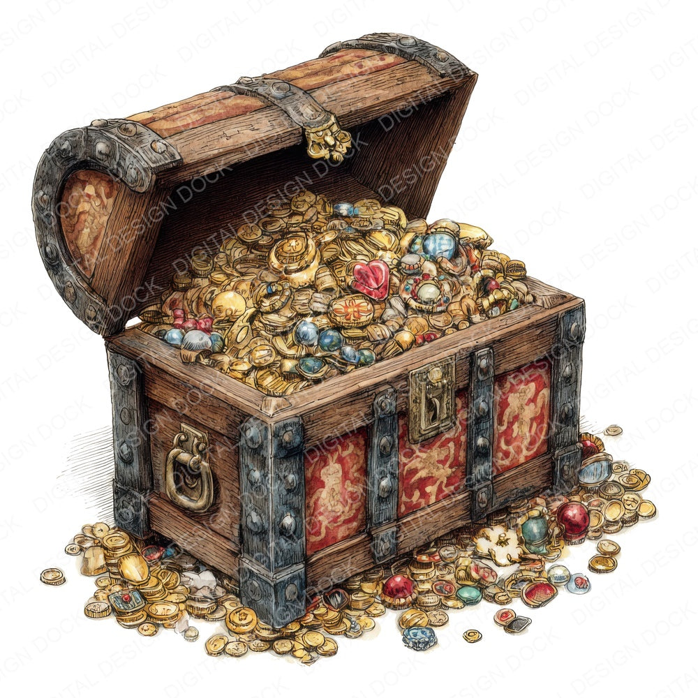 Pirate Treasure Chest fussy cut sheet in A4 format showing all 12 designs on one printable page