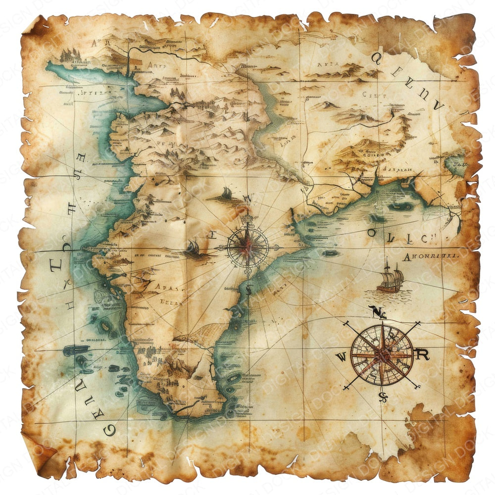 Pirates Map fussy cut sheet in A4 format showing all 12 designs on one printable page