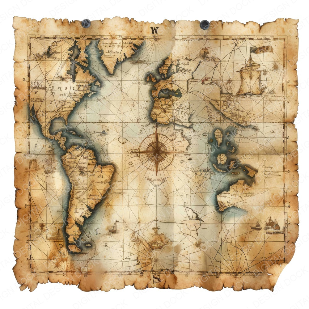 Pirates Map fussy cut sheet in US Letter format showing all 12 designs on one printable page