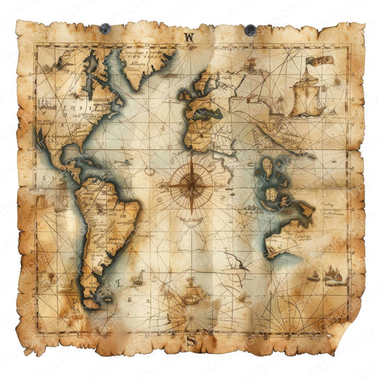 Pirates Map fussy cut sheet in US Letter format showing all 12 designs on one printable page