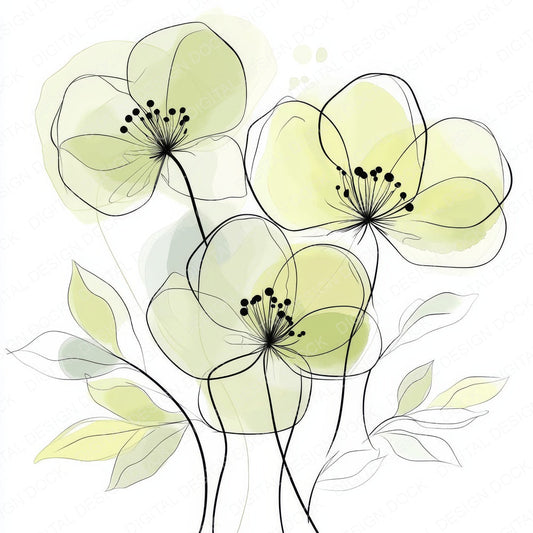Pistachio Green Abstract Flowers fussy cut sheet in A4 format showing all 12 designs on one printable page