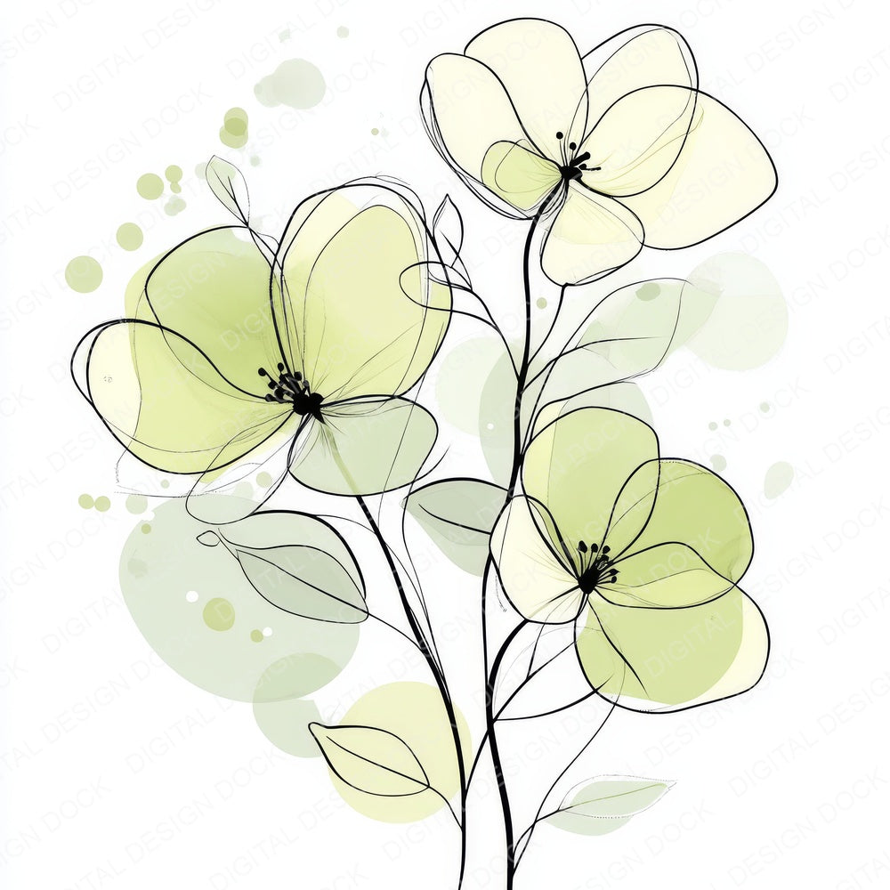 Pistachio Green Abstract Flowers fussy cut sheet in US Letter format showing all 12 designs on one printable page