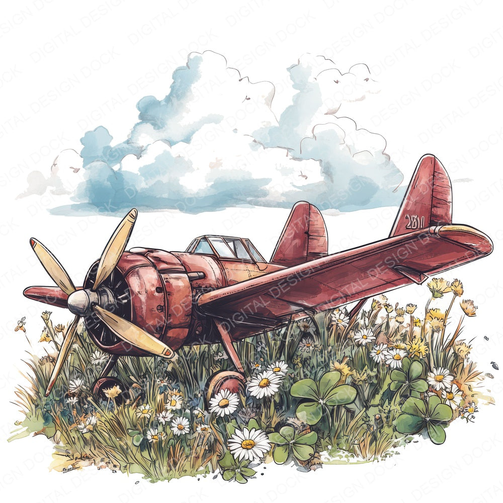 Plane in Wildflowers fussy cut sheet in A4 format showing all 12 designs on one printable page