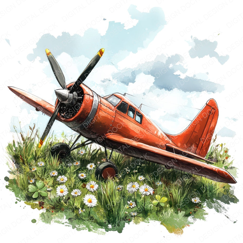 Plane in Wildflowers fussy cut sheet in US Letter format showing all 12 designs on one printable page