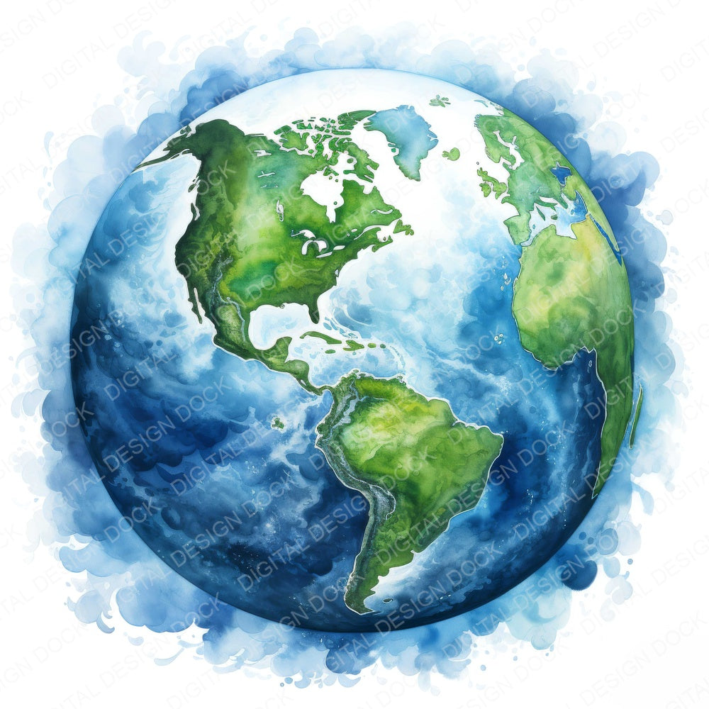 Planet Earth Watercolour fussy cut sheet in A4 format showing all 12 designs on one printable page