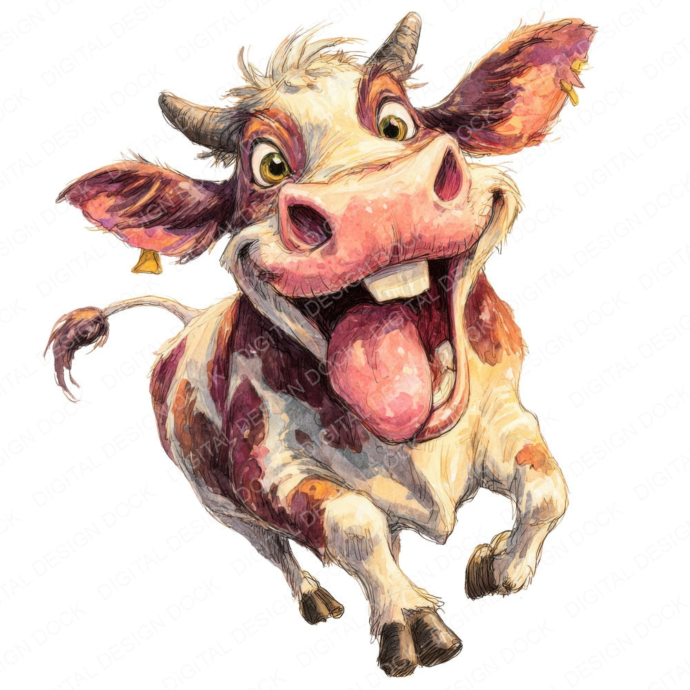 Playful Cow Character fussy cut sheet in A4 format showing all 12 designs on one printable page